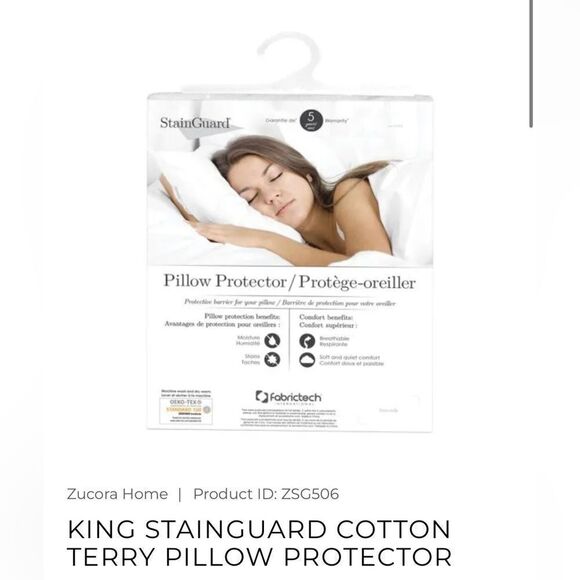 KING STAINGUARD COTTON TERRY PILLOW PROTECTOR - Picture 1 of 2